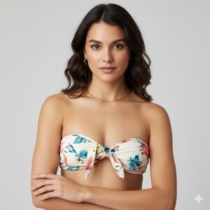 ZAFUL‎ Floral Print Tie Front Bandeau Bikini Top Medium US 6 NWT